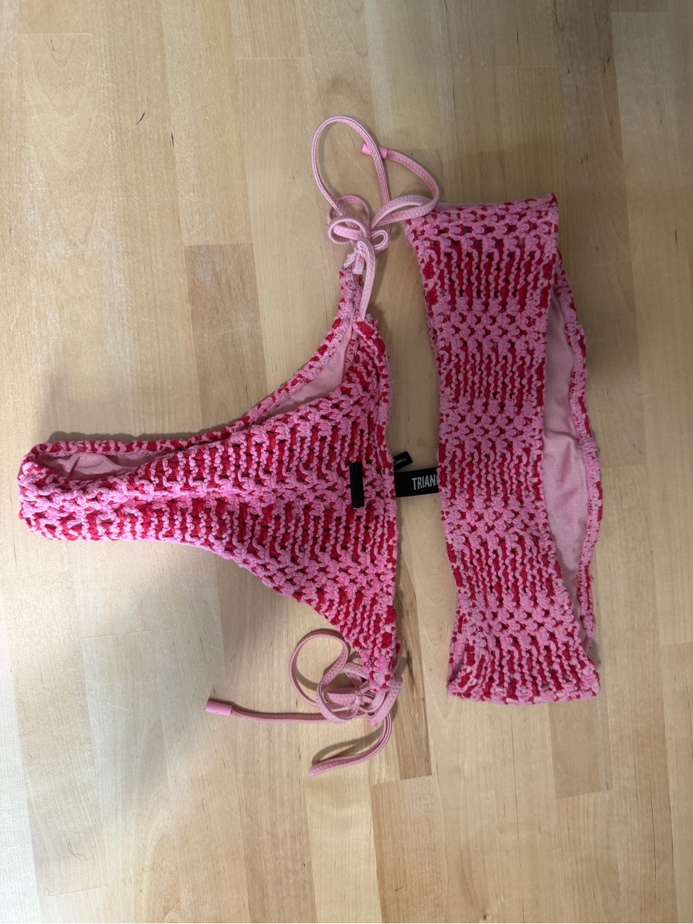 triangl swimwear Pink and Red Crochet Bandeau Bikini Set